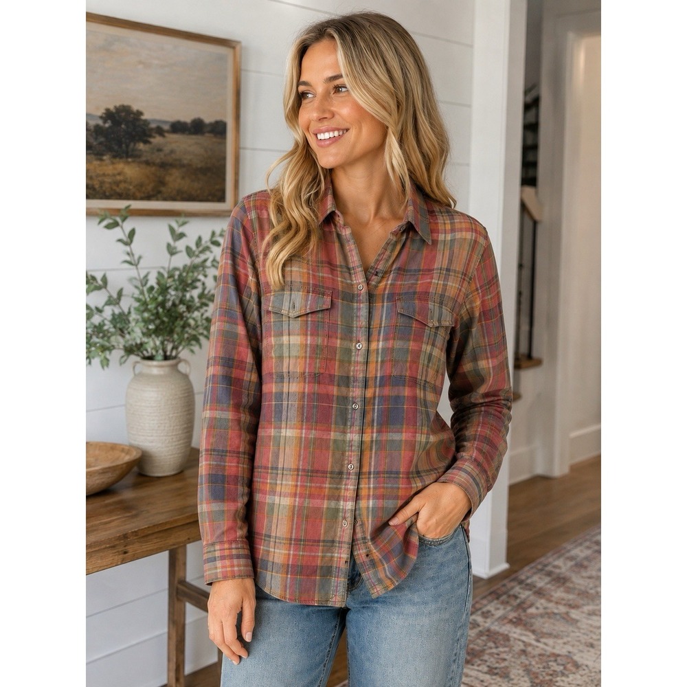 Lauren Jeans Co Ralph Lauren Women's L Plaid Button Down Shirt Cotton